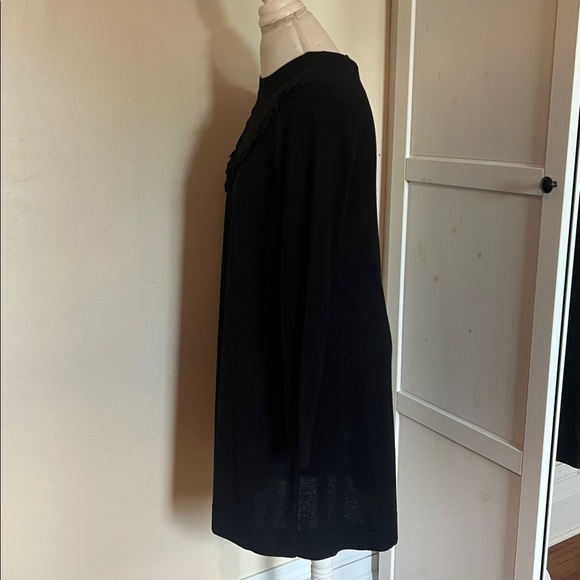 LOFT Black Swiss Dot Ruffle Neck Long Sleeve Dress with Sheer Detail NWT Size S - Picture 5 of 10